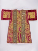 Half of a dalmatic. Preserved half of a dalmatic made of red, patterned, large-scale velvet with