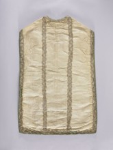 Chasuble, liturgical vestment, 18th century, possibly France. Against a background of broken lines,