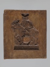 Double-sided gingerbread mould. Rectangular; obverse: man in 18th-century attire tricorn hat,