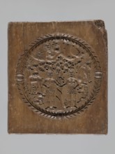 Double-sided gingerbread mould. Rectangular shape; obverse: man in 18th-century attire tricorn hat,