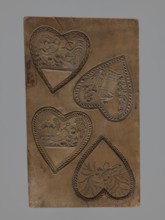 Double-sided gingerbread mould. Obverse: two heart-shaped fields — first: female figure in a long
