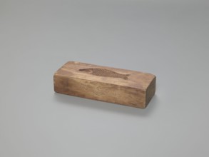 Double-sided gingerbread mould. Obverse: female figure in a long, patterned, richly decorated