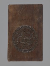 Double-sided gingerbread mould. Obverse: Easter Lamb; reverse: lady at a spinning wheel and three