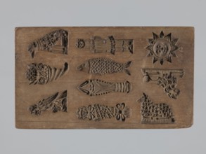 One-sided gingerbread form with various representations, woodcarver or gingerbread maker,