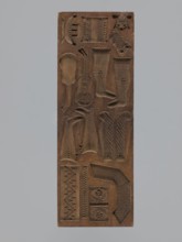 Double-sided gingerbread mould, rectangular, wood, height 29 cm, width 10.5 cm, depth 2.4 cm. Maker