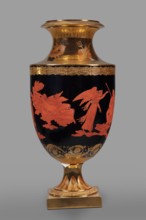 Amphora vase with a retinue of Greek gods; early 19th century, Germany, Berlin. Ovoid body with a