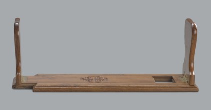 Bookstand, origin unknown, Hebrew; rectangular wooden bookstand with two foldable sides, decorated