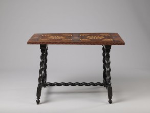 Table, geometric decorations, plant ornaments, rectangular table supported by four straight, spiral