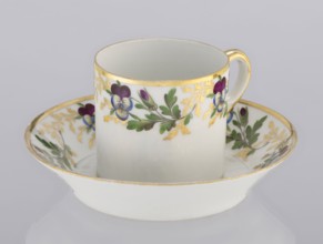 Cup and saucer, Korzec Porcelain and Faience Manufactory, 1790–1832. Colorfully painted with a
