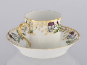 Cup and saucer, Korzec Porcelain and Faience Manufactory 1790–1832, colorfully painted with a
