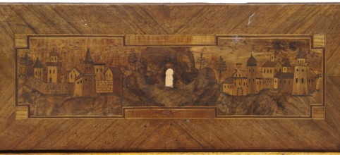 Chest of drawers, provenance revindicated, decorated with roses, classicism style, vedute,