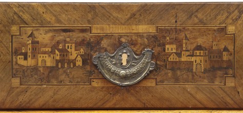 Chest of drawers; creator, revindication provenance; decorated with roses, vedute, dolphins,