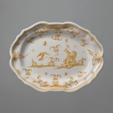 Platter, mid-19th century style referencing 18th-century France, Moustiers-Sainte-Marie ?. Oval