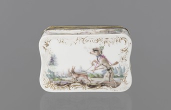 Snuffbox tin, Koenigliche Porzellain Fabrique, Meissen 1710–1763. Tall rectangular snuffbox with
