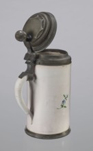 Cylindrical tankard in a pewter frame, Prószków Slaski faience factory; 1763–1853,
