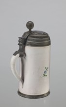 Cylindrical tankard in a pewter frame, Prószków Slaski faience factory 1763–1853. White, painted in