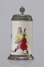 Tin-mounted tankard, Prószków Slaski faience factory 1763–1853. White cylindrical tankard in a