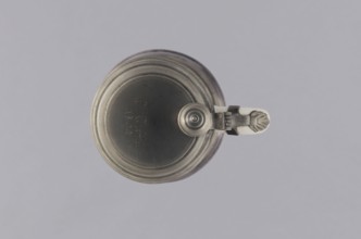 Tin-mounted tankard, Prószków Slaski faience factory 1763–1853. White cylindrical tankard with