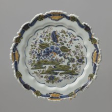 Plate, faience factory Pasquale Antonibon active 1670–1884 maker, reclaimed provenance. Round,