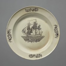 Plate, Herculaneum Factory 1793–1841. Shallow plate with a narrow collar. Printed decoration: on