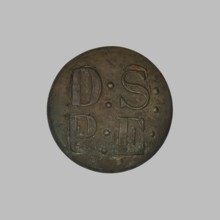 Uniform button, Münchheimer, Ludwika fl. ca 1870–1900 maker, monograms. Round slightly convex