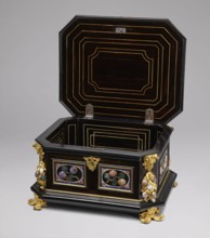 Jewel box, pietra dura technique; made of blackened wood, partly ebony; cuboid with chamfered