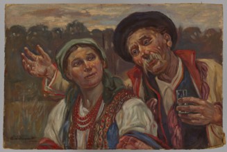 A pair of peasants, Wincenty Wodzinowski 1866–1940, painter; early 20th century; painting; height