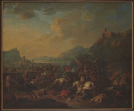 Skirmish against the backdrop of a mountainous landscape; Rubens, Arnold Frans 1687–1719, painter;