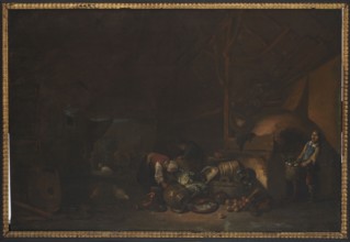 Interior of a shed, Poel, Egbert van der 1621-1664 painter, genre scene in the interior, Dutch