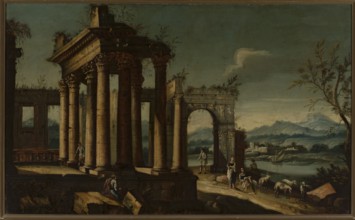 Figures in ancient ruins whim, unknown Italian painter, fantastic architecture, Italian painting,