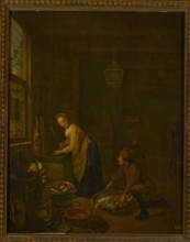 In the Kitchen, Sorgh, Hendrick Martensz. ca. 1610–1670 painter, Dutch painting, genre scene in an