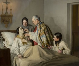 The Last Communion of the Dying Woman, Gorecki, Tadeusz 1825-1868 painter, Holy Communion,