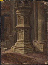 Gothic pillar in the interior; Gryglewski, Aleksander 1833–1879 painter; Gothic style; 3rd quarter