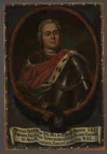 Portrait of Mikolaj Faustyn Radziwill 1688–1746, unknown Polish painter. Oval portrait surrounded