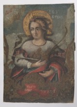 Icon: St. Barbara, Orthodox workshop. The icon depicts Saint Barbara knee-deep, frontally, with her