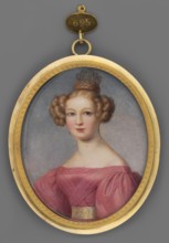 Eliza Baroness de Reitzenstein Dannet in a pink dress with puffed sleeves, waist-length portrait,