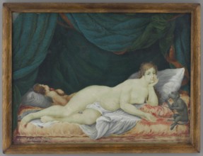 Reclining Venus with a Monkey and a Cupid, Bechon, Karol Charles 1732-1812 painter. Cupids, nudes,