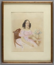 Portrait of a Young Woman in a Light Pink Crinoline, attributed to Stanislaw Marszalkiewicz