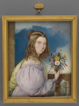 Portrait of a Girl with a Bouquet, unknown artist, portraits waist-length, left, woman holding