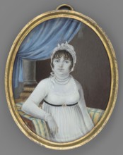 Portrait of a woman sitting in an armchair, unknown painter. Half-length, 3/4 right view; dark hair