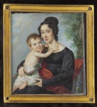 Portrait of a young woman with a child, pendant to the portrait of her husband, sculptor from