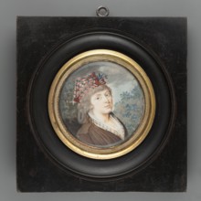 Portrait of a woman in a stylised Krakus cap. Miniature portrait en trois-quarts, bust 3/4 right,