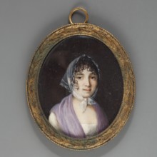 Portrait of a woman in a headscarf, unknown artist. Three-quarter portrait of a woman with dark,