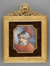 Head of a Roman soldier in a helmet with feathers of Mars?, fragment of a painting, KF fl. 1850