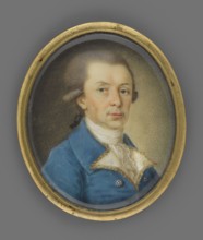 Portrait of a Man in a Blue Tailcoat with Diamond Buttons, Unknown Artist. Male portrait wig, 3/4