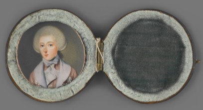 Portrait of a young man in a gray wig; artist unknown. Three-quarter male portrait, ca. 1770,