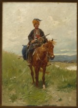 Brandt, Józef 1841–1915 painter, horses, soldiers, riders, weapons, genre scenes with landscape