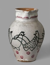 Jug with a handle with zoomorphic decoration: procession of hens. Maker: Antoni Kenar 1906–1959,