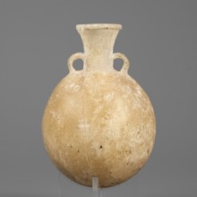 Flask-shaped vessel, pilgrim flask with a spherical, flattened belly, narrow high widening neck and