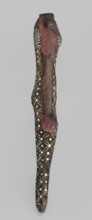 Figurine of a goddess possibly Neith. Standing woman in a narrow dress with straps; dress decorated
